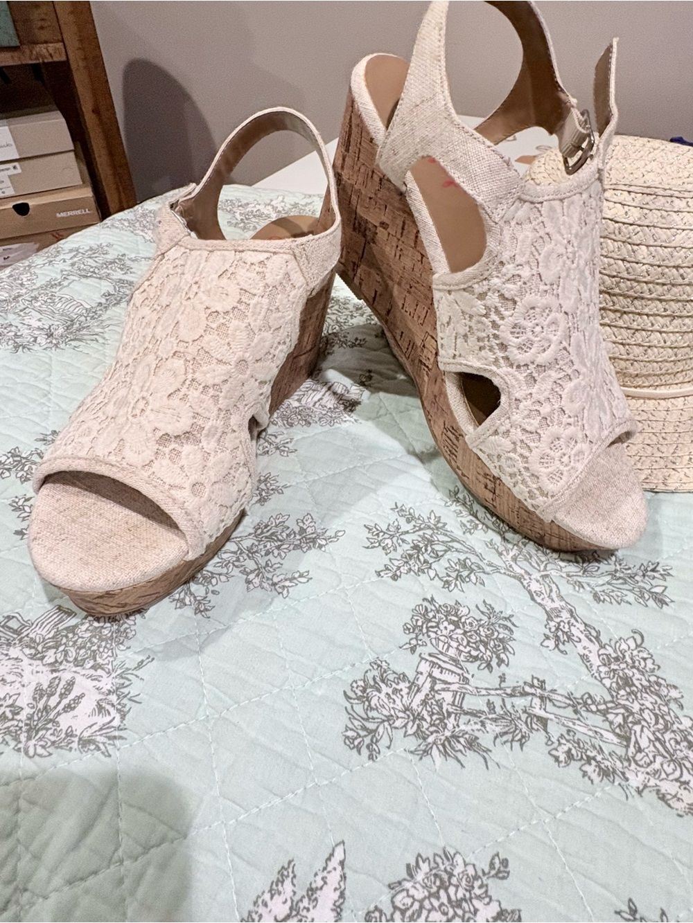Jellypop Cream Lace Cork Wedge Sandals